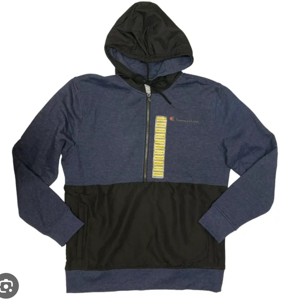 Men’s Champion half zip hoodie, Fleece woven fabric, 2 tone, Size Medium, NWT